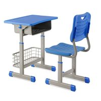 Ensemble de bureau et chaise d'école réglables à colonne unique, table d'étude avec boîte à livres et panier métallique, mobilier moderne pour salle de classe pour enfants