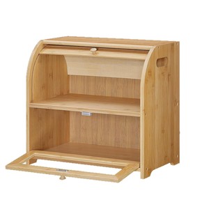 Boîte à pain en bambou à double couche avec couvercle, anti-poussière, pour comptoir de cuisine, conteneur de rangement pour fruits et légumes, grande capacité, naturel - Product Image 2