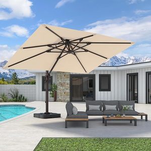 Parasol voladizo de poste lateral de 3x3m de lujo, paraguas de jardín impermeable para exteriores con Led para restaurante - Product Image 2