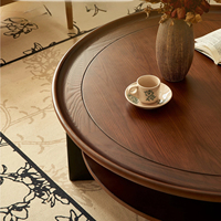 Table basse ronde en bois massif vintage française, table à thé de luxe pour petit salon