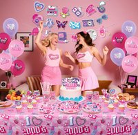 Articles de fête d'anniversaire pour filles et femmes, style années 2000 : Assiettes, gobelets, serviettes, nappes, pailles, décorations de cupcakes, bannières suspendues, guirlandes, ballons