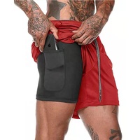 Heren 2 In 1 Hardlooptrainingsshorts Gymnastiektraining Sneldrogende Shorts Met Telefoonzak