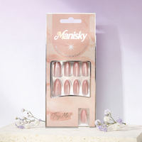 Ongles en gel press-on faits main Manisky, style français, forme amande, couverture complète, adhésifs réutilisables, 30 pièces, longueur courte, boîte cadeau de luxe