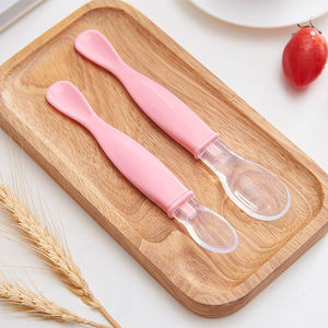 Cuillères en silicone pour bébé, lot de 2, type conique, sans Bpa, pour 0 à 12 mois, fournitures d'alimentation, cuillère à soupe portable, bleue - Product Image 3