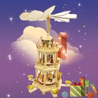 Weihnachtsdeko Pyramide Holz Krippenspiel – Unter dem Weihnachtsbaum, 3 Etagen Karussell & 6 Kerzenhalter