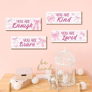 Wooden Wall <b>Signs</b> Rectangle Pink English Home Decor Hanging Items For Bedroom <b>Bathroom</b> Living Room Valentine'S Day - Product Image 2