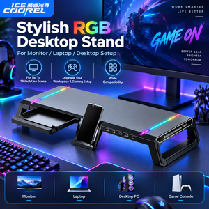 Computer <b>Monitor</b> <b>Stand</b> with 4 USB Ports RGB Lights Foldable Desktop Riser for Laptop Notebook Up to 19 Inch - Product Image 1