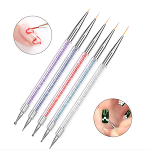 Lot de 5 pinceaux à ongles double tête avec manche diamanté pour la peinture au gel acrylique et la décoration des ongles - Product Image 5
