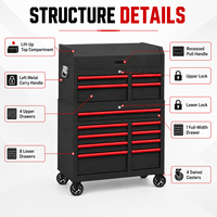 Coffre à outils en métal robuste de qualité supérieure, chariot mobile à roulettes avec compartiments, armoire de rangement verrouillable