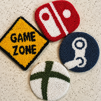 Ensemble de sous-verres capitonnés sur le thème du jeu avec microfibre absorbante pour une décoration de chambre gamer de luxe faite à la main, protection de table fonctionnelle