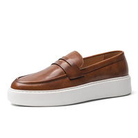 Chaussures pour hommes en cuir de cheval OEM, tendance rétro, semelle épaisse, mocassins personnalisés en cuir véritable, baskets décontractées haut de gamme pour hommes