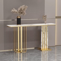 Tables consoles en métal doré, design luxueux avec plateau en marbre, table d'appoint pour salon moderne, hôtel, table console dorée