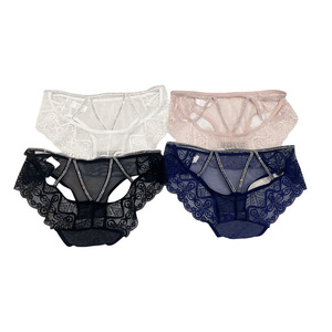 Nouvelle culotte femme en dentelle et strass, taille mi-haute, confortable et respirante, avec bretelles, style pur, en maille transparente - Product Image 5