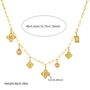 French Retro Chic Diamond Encrusted Teardrop Flower Pendant Chain Stainless Steel Clavicle Necklace Everyday Wear - Product Image 4