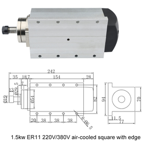 1.5KW Square Air-Cooled Spindle Motor Flash + 1.5kw VFD Inverter + 1 <strong>Set</strong> <strong>ER11</strong> <strong>Collet</strong> <strong>CNC</strong> Milling Machine Engraving Milling Kit - Product Image 2