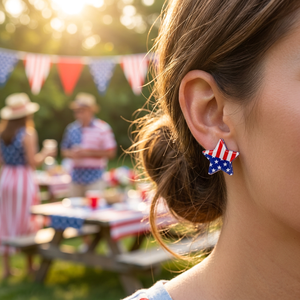 Boucles d'oreilles à clous en acrylique patriotiques avec drapeau américain |   Étoiles du 4 juillet, Jour de l'Indépendance |   Bijoux de Fêtes en Gros - Product Image 4