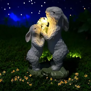 Artificial animal resin solar light cartoon rabbit sculpture outdoor garden garden decorative lights