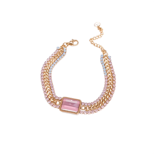 Bracelet Chaîne Tendance en Acier Inoxydable 316L Plaqué Or PVD avec Pierre Rose pour Femme – Idéal Soirées - Product Image 2