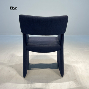 Modern Dark Blue Boucle Dining Armchair Geometric Integrated Frame Upholstered Accent <b>Chair</b> for Hotel Restaurant - Product Image 1