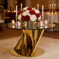 Ensemble de table à manger moderne de luxe en acier inoxydable doré avec plateau en verre trempé pour mariage, salon, hôtel, salle de banquet, vente en gros
