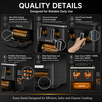 Four à friture sans huile 3-en-1 3000W 4L+4L+9L Triple cuve Friteuse numérique à écran pliable pour grillades BBQ et cuisson de pizzas