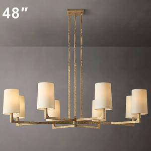 Lustre suspendu en laiton de 48 pouces avec abat-jour en tissu de lin simple de style américain pour salle à manger, îlot de cuisine, bar, hôtel, chambre à coucher - Product Image 1