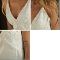 Robe nuisette en satin blanc personnalisée avec dentelle, col en V, bretelles spaghetti, dos nu, lingerie de mariée OEM ODM
