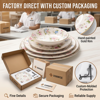 Juego de Platos de Cerámica con Diseño de Flores Primaverales, Platos Planos de Porcelana de 8, 10 y 12 Pulgadas para Hogar, Restaurante y Fiestas