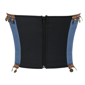 Corset bleu vintage avec décoration de perles rondes couleur cuivre, corsage Renaissance pour femmes, bustier court - Product Image 2