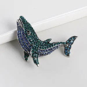 Bros hewan laut ikan lumba-lumba kristal mode Pin bros Paus berlian imitasi warna