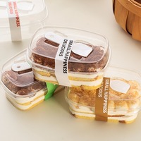Boîte à dessert jetable en plastique PET transparent écologique avec cuillère intégrée, contenant alimentaire à emporter pour gâteaux, pâtisseries et emballages de boulangerie