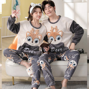 <span class=keywords><strong>Pyjama</strong></span> d'hiver pour couple, en flanelle, ample, col rond, style coréen, pour <span class=keywords><strong>homme</strong></span> et femme, doux et chaud, manches longues, ensemble deux pièces - Product Image 3