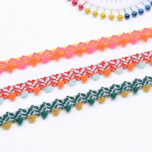 wholesale decoration 100% polyester mini pompom ribbon polyester pom pom trim lace for garment accessory