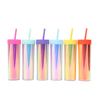 Vaso de Plástico Acrílico de Doble Pared de 16 oz, Delgado, con Logotipo Personalizado, Vaso de Color con Tapa, Venta al por Mayor