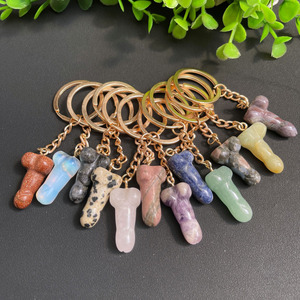 Venta al por mayor de llaveros de meditación de piedras preciosas múltiples naturales Mini llavero de piedra de cristal llaveros de pene para regalo - Product Image 5