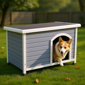Casa de Madera para Perros de Tamaño Mediano, con Techo Impermeable y Patas Elevadas, Muebles para Mascotas para Todas las Estaciones, Diseño Moderno - Product Image 2