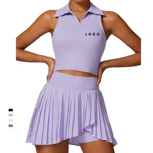 2024新款跑步运动高尔夫球裙背心套装2件套网球服套装健身服配衬里网球裙套装 - Product Image 1