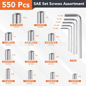 Sae Set Screws Assortment 550 Pcs Stainless Steel Inch Thread Size M3 M4 M5 M6 M8 With Allen Keys For Mechanical Assembly - Product Image 1