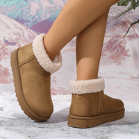 Bottines de neige à bout rond en faux daim avec garniture en polaire bouclée et semelle plateforme épaisse pour femme, bottines à cheville avec revers en polaire