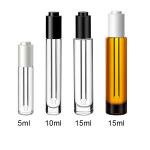 Flacons compte-gouttes en verre cylindriques vides de 15 ml/10 ml/5 ml, compte-gouttes à pression pour huile essentielle, sérum, soin de la peau, emballage cosmétique, décalcomanie - Product Image 5