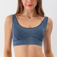 Soutien-gorge de sport personnalisé à col rond, style crop top élastique, sexy, effet jean, séchage rapide, pour le yoga et la gym