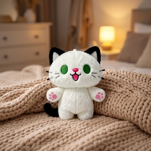 Porte-clés <span class=keywords><strong>chat</strong></span> en peluche blanc brodé vert de 10 cm, pendentif animal en peluche Kawaii, breloque de sac en forme d'animal de dessin animé - Product Image 4