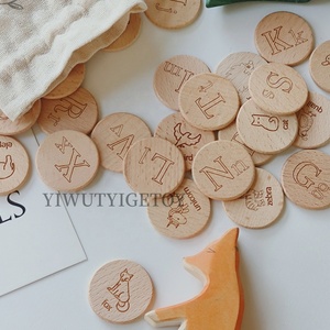 Đôi có kích thước khắc Montessori chữ hoa chữ thường di chuyển bảng chữ cái tiền xu gỗ sồi động vật đĩa khối cho trẻ em - Product Image 3