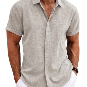 เสื้อเชิ้ตฤดูร้อนผ้าฝ้าย 100% ไม่ยับ ระบายอากาศได้ดี ซับเหงื่อ เหมาะสำหรับออกกำลังกาย ชายหาด ชุดของขวัญบริษัท ติดกระดุม ลายพิมพ์ทรอปิคอล รับสั่งทำ - Product Image 1