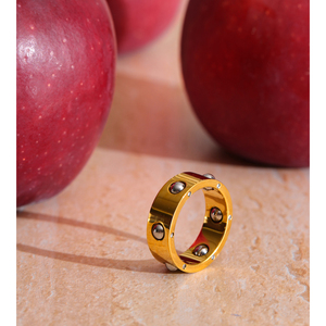 JINYOU formato 105 678 alla moda in acciaio inox placcato oro anello intarsio rotolante in acciaio perline di colore anelli di nozze per le donne - Product Image 2