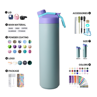 Bouteille d'eau à double paroi en acier inoxydable à double usage avec couvercle rabattable et paille, bouteille isotherme sous vide, sans BPA, sûre