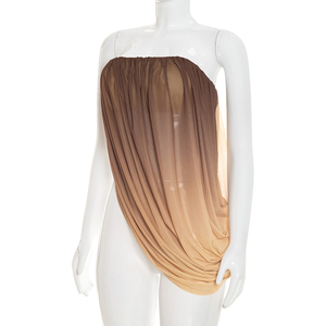 Viviblook D26TP223 New Women Tank Top Gradient Printed <b>Mesh</b> Patchwork Pleated Strapless Top - Product Image 4