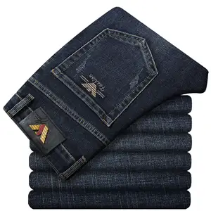 Spring/Summer Versatile Straight Stretch Washed Business Blue Casual Men's Jeans