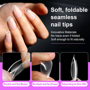 600PCS Boxed <span class=keywords><strong>Full</strong></span> Clear <span class=keywords><strong>Cover</strong></span> Nagels pitzen Set Thin Crystal Style mit halb mattem Finish und No-File Fit für euro amerikanische Nail Art - Product Image 3