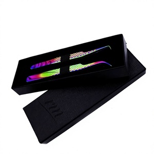 Pince à épiler pour extensions de cils Rainbow, pointe en fibre, courbée à 90 degrés, personnalisée, avec boîte de rangement - Product Image 3